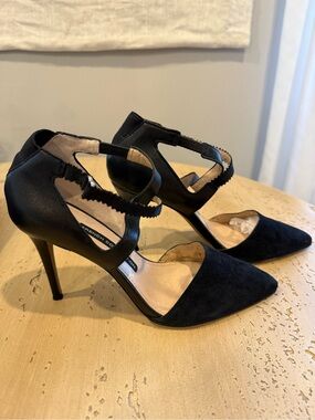 French Connection Black Pointed-Toe Strappy Stiletto Heels